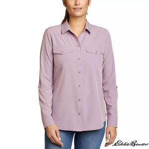 EDDIE BAUER PURPLE MAUVE LONG SLEEVE DEPARTURE SHIRT BLOUSE HIDDEN POCKET XL NWT
